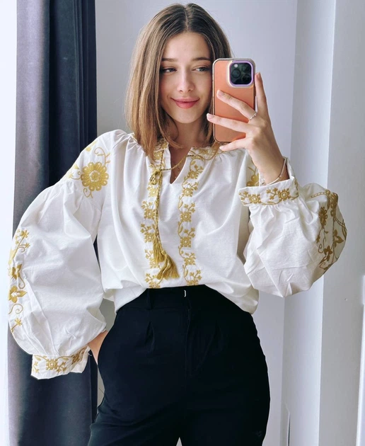 Жіноча вишиванка ESQ Пташки XL білий (5444-8BAT) - Фото 5 Жіноча вишиванка ESQ Пташки XL білий (5444-8BAT) - изображение 5