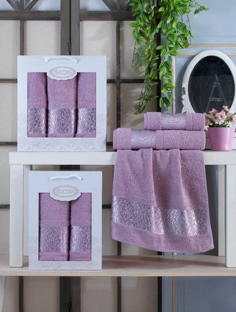 Набор из 2-х махровых полотенец Gulcan. Cotton Frower Ornament Leylak-50х90+70х140 (2 предмета) - Фото 2 Набор из 2-х махровых полотенец Gulcan. Cotton Frower Ornament Leylak-50х90+70х140 (2 предмета) - изображение 2