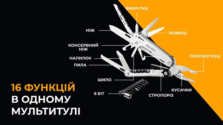 Мультитул Roxon Storm S801S полноразмерный с набором бит нержавеющая сталь 16 функций 313 г (S801S) - изображение 7