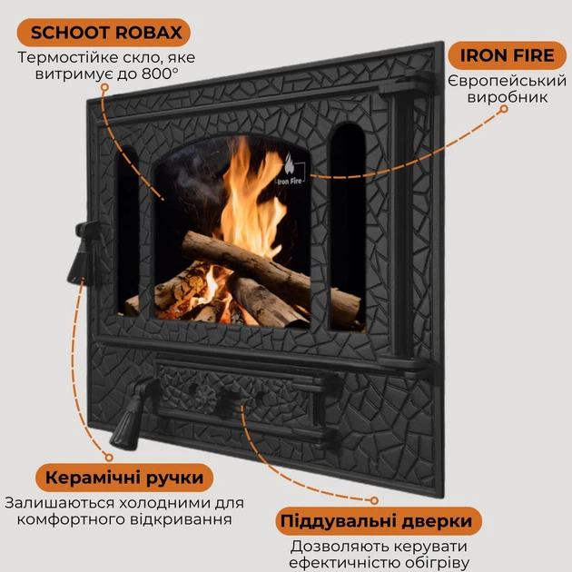 Дверца для камина Iron Fire Panorama 580x500 мм со стеклом чугунная - изображение 5