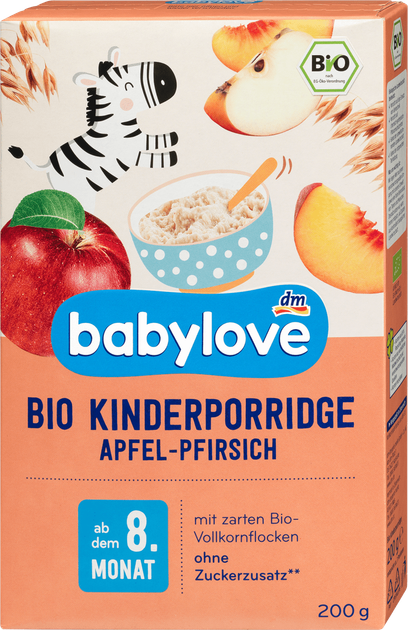 Безмолочна злакова каша Babylove зі смаком яблука та персика, для дітей з 8 місяців, 200 грам - зображення 1