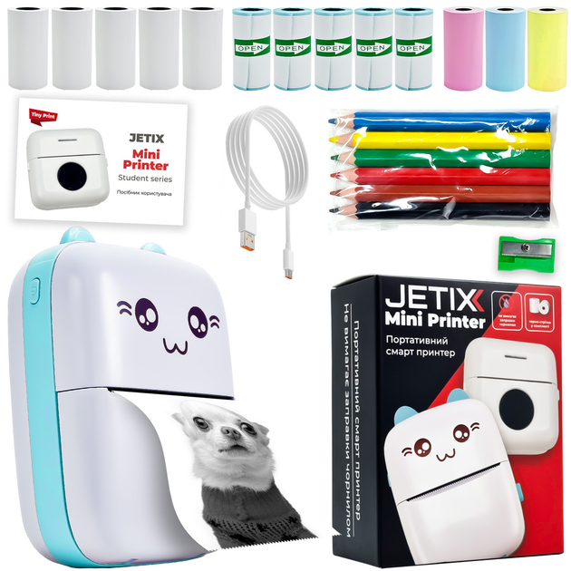 Компактный термопринтер JETIX Mini printer Blue | Портативный принтер с ...