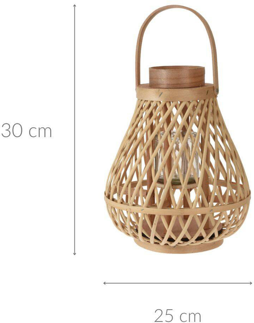 Lampion Home Styling Collection rattanowy ze szklaną podstawką na świeczkę beżowy (8720573171366) - obraz 2