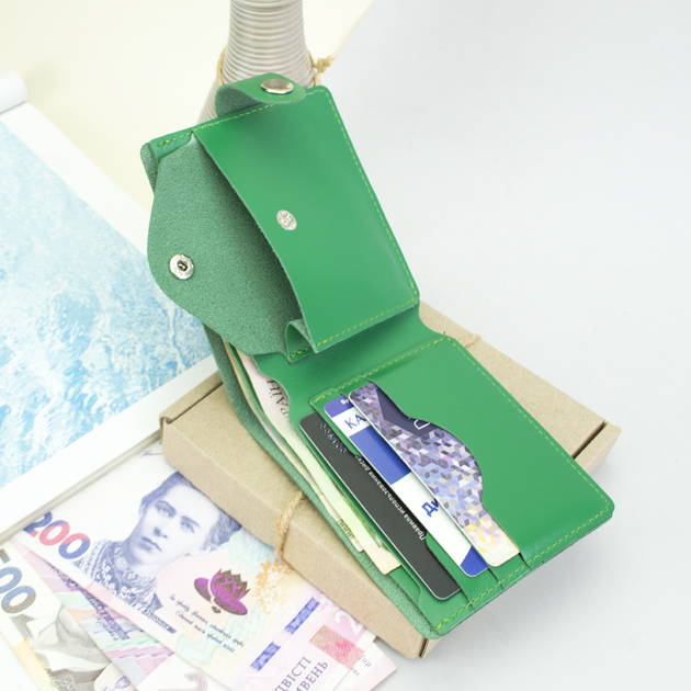 Портмоне женское кожаное на кнопке Handycover HC0042 зеленое - изображение 4