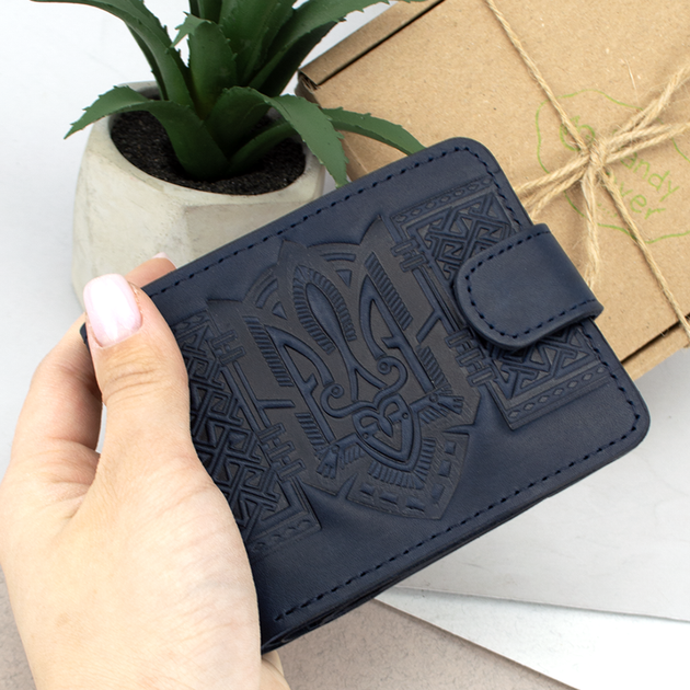 Портмоне мужское кожаное Handycover HC0041 синее с гербом Украины - изображение 8