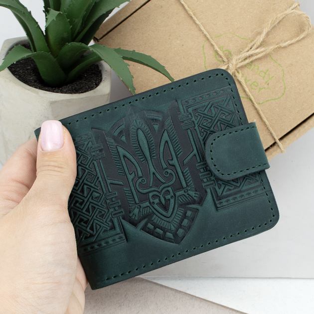 Портмоне чоловіче шкіряне Handycover HC0041 зелене з гербом України - Фото 8 Портмоне чоловіче шкіряне Handycover HC0041 зелене з гербом України - зображення 8