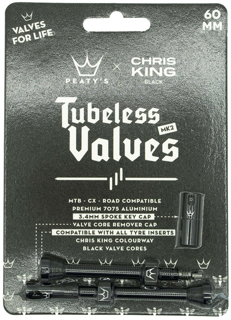 Ниппели Peaty's x Chris King Tubeless Valves 60 мм Black (PTV2-60-BLK-12) 