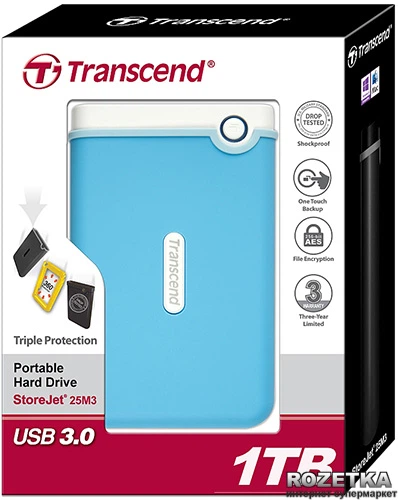 Жесткий диск Transcend StoreJet 25M3 1TB TS1TSJ25M3B 2.5 USB 3.0