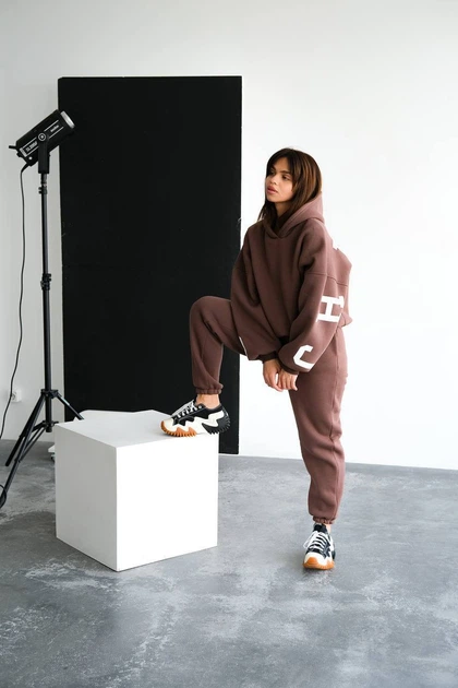 Жіночий теплий костюм з написом (светр+штани) Uaclothes 48-50 Коричневий (like34216-146231371) - изображение 3