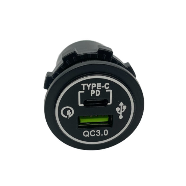 Автомобільна врізна зарядка з 1 USB та Type-c зеленого кольору 12/24В з виходом 3.1А - зображення 2