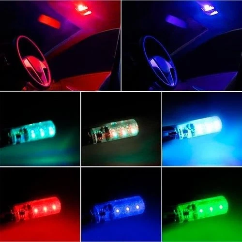 Светодиодные автомобильные лампы габарита T10 W5W RGB Led / 16 цветов + пульт для управления цветами - изображение 4
