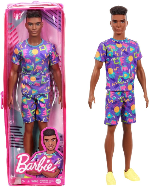 Lalka Barbie Fashionistas Ken T-shirt stylowy fioletowy i szorty brązowe włosy (0887961900415) - obraz 1