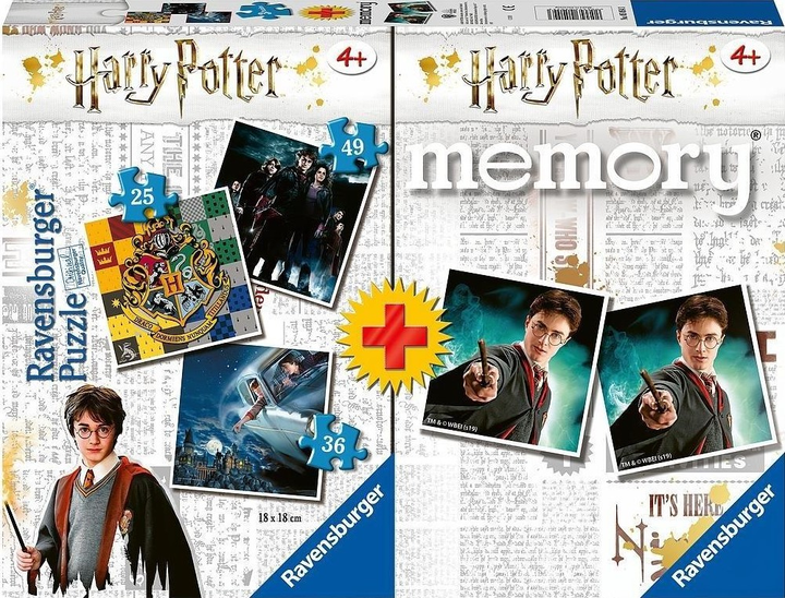 Zestaw puzzli Ravensburger Memory Harry Potter 3 w 1 27 x 38 cm 25+36+49 elementów (4005556050543) - obraz 1