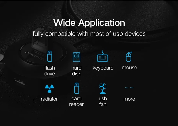 USB-хаб Ugreen USB 2.0 hub разветвитель 4 порта 0.25 м Black (CR106) - изображение 4