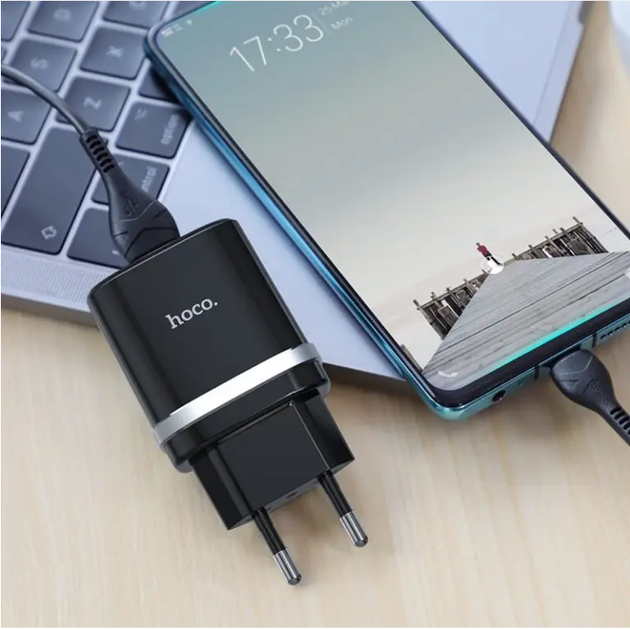 Сетевое зарядное устройство Hoco Smart QC3.0 charger + кабель Type-C 1м Black (C12Q) - Фото 5 Сетевое зарядное устройство Hoco Smart QC3.0 charger + кабель Type-C 1м Black (C12Q) - изображение 5