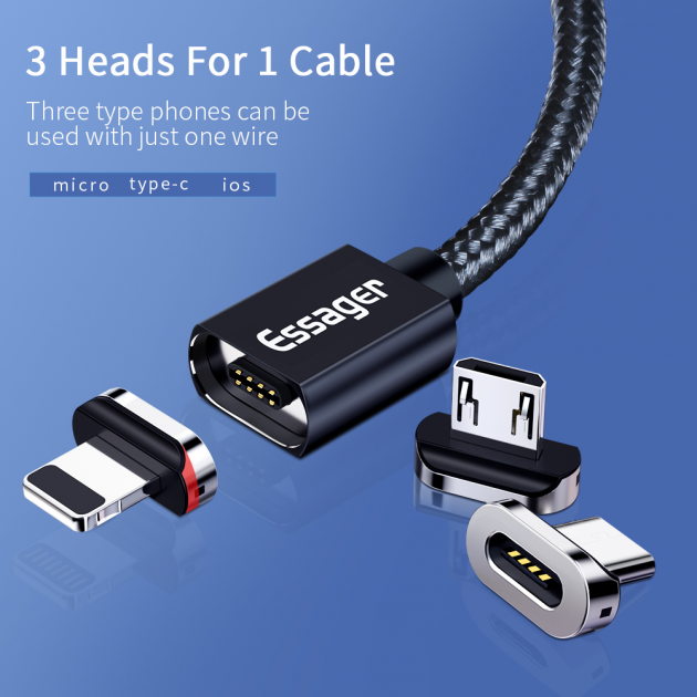 Кабель магнитный Essager поворотный Micro USB 1м в тканевой оплетке с передачей данных (EXCCXM-ML01) - изображение 5