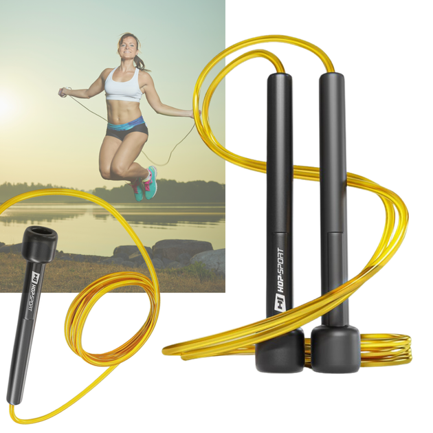 Скакалка Hop-Sport Crossfit NEW з пластиковыми ручками HS-P025JR желтая - Фото 1 Скакалка Hop-Sport Crossfit NEW з пластиковыми ручками HS-P025JR желтая - изображение 1