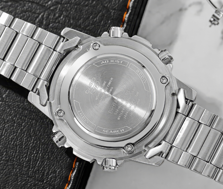 Годинник CASIO AMW-880D-3AVDF для чоловіків у сріблястому виконанні із зеленим екраном. - зображення 4