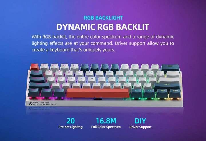 Игровая механическая клавиатура Machenike K500-B61 с подсветкой RGB WGO Сине-Белая - изображение 4