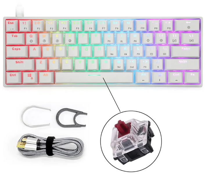 Игровая механическая клавиатура Skyloong GK61 SK61 Gateron Hot-Swap с подсветкой RGB Белая - изображение 3