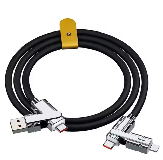 Кабель швидкого заряджання 2 метри 4 в 1 USB/Type-C/Lighting для IPhone, Xiaomi, Samsung 120W чорний - Фото 4 Кабель швидкого заряджання 2 метри 4 в 1 USB/Type-C/Lighting для IPhone, Xiaomi, Samsung 120W чорний - зображення 4