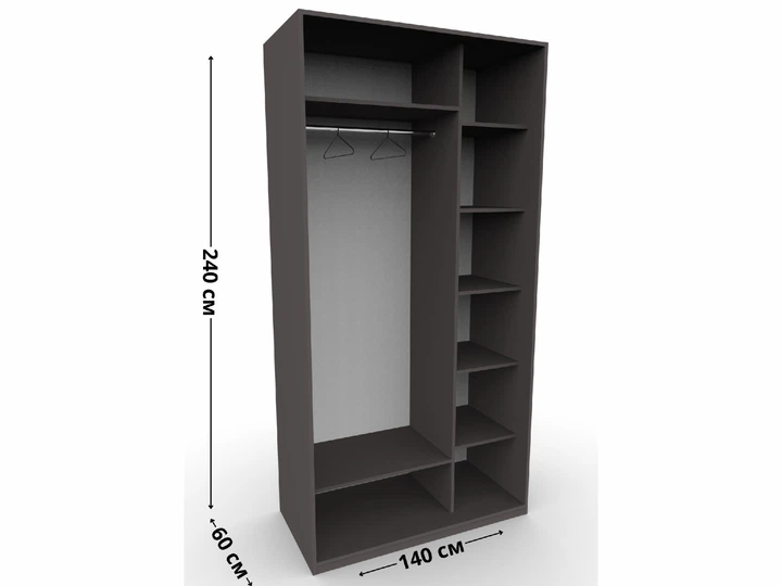 Шафа-купе Стерх Т3 двухдверна з фасадом дзеркало+дсп 140x60x240 см Графітовий колір - изображение 2