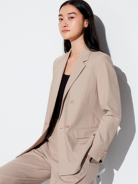 Пиджак классический удлиненный женский Uniqlo 407350917 M Бежевый ...