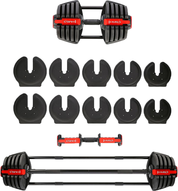 Zestaw regulowanych sztangielek HMS PRO SET SGR40 2 w 1 43.5 kg (5907695553581) - obraz 1