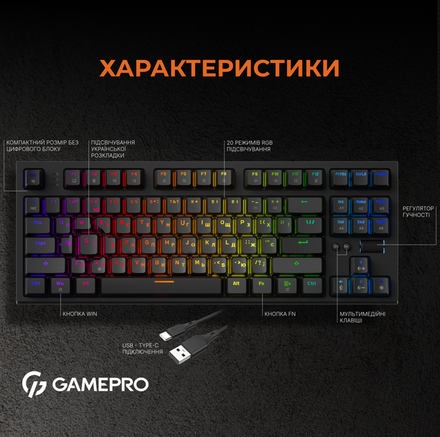 Клавіатура механічна дротова GamePro MK180B Hot-Swap Red