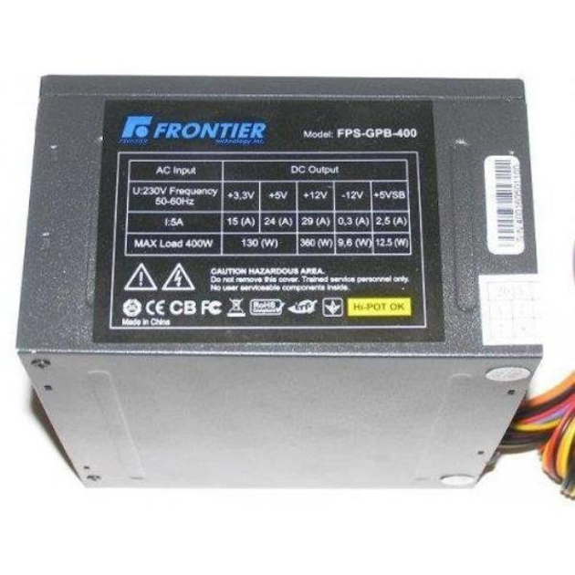 Блок питания 400 Вт FRONTIER, 24+4 pin, питание видеокарты - Нет, 80 мм, ATX, FPS-GPB-400-Black Б/У - изображение 1