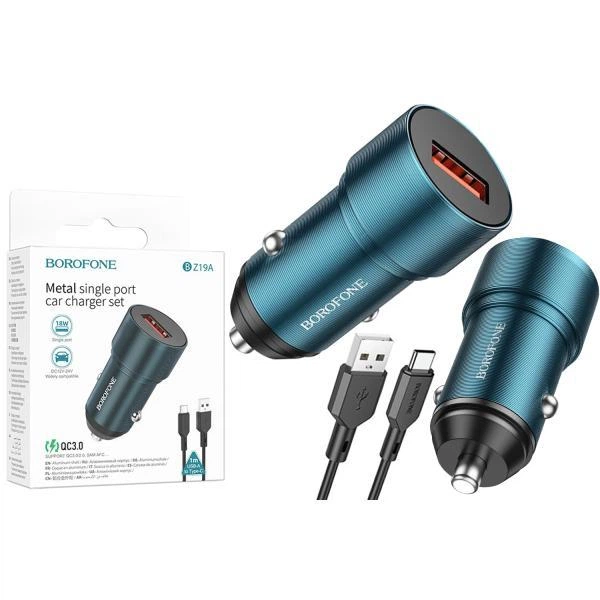 Зарядний пристрій Borofone BZ19A Type-C QC3.0 18W (1USB/3.0A) Blue - Фото 2 Зарядний пристрій Borofone BZ19A Type-C QC3.0 18W (1USB/3.0A) Blue - зображення 2