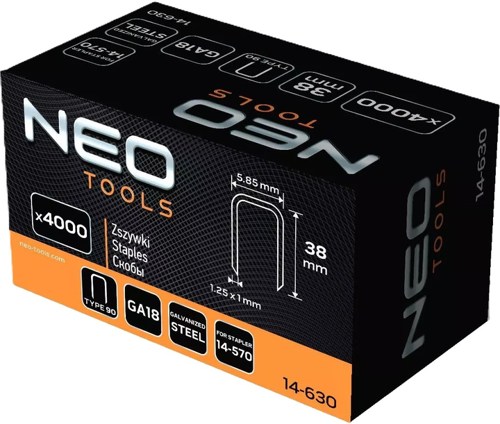 Скоби оцинковані NEO Tools тип 90 GA18 38 мм 4000 шт. 14-630 (5907558453881) - зображення 2