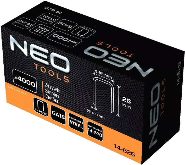 Скоби оцинковані NEO Tools тип 90 GA18 28 мм 4000 шт. 14-626 (5907558453843) - зображення 4