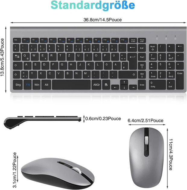 Бездротовий комплект клавіатура та миша Cimetech Turquoise Grey-black - зображення 5