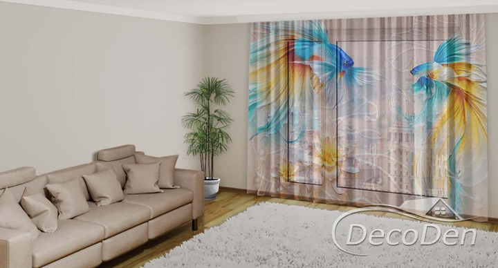 3D - Фото Тюль PHOTODECOR "Рибки та квіти" - зображення 2