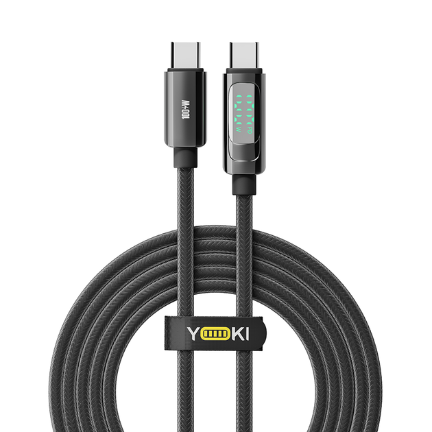 Кабель для зарядки та обміну даними USB YOKI YK-DI88 DISPLAY Series Type-C to Type-C 100W (5A/20V) 2m Black - Фото 2 Кабель для зарядки та обміну даними USB YOKI YK-DI88 DISPLAY Series Type-C to Type-C 100W (5A/20V) 2m Black - зображення 2