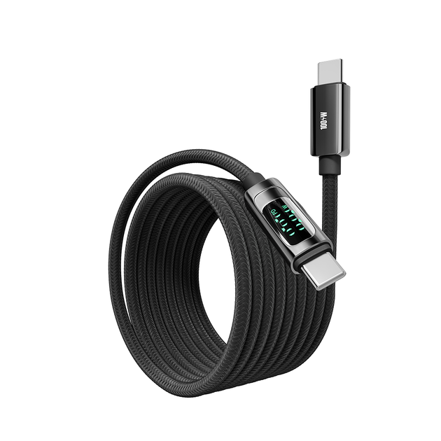 Кабель для зарядки та обміну даними USB YOKI YK-DI88 DISPLAY Series Type-C to Type-C 100W (5A/20V) 2m Black - Фото 6 Кабель для зарядки та обміну даними USB YOKI YK-DI88 DISPLAY Series Type-C to Type-C 100W (5A/20V) 2m Black - зображення 6