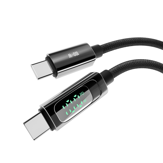 Кабель для зарядки та обміну даними USB YOKI YK-DI88 DISPLAY Series Type-C to Type-C 100W (5A/20V) 2m Black - Фото 8 Кабель для зарядки та обміну даними USB YOKI YK-DI88 DISPLAY Series Type-C to Type-C 100W (5A/20V) 2m Black - зображення 8