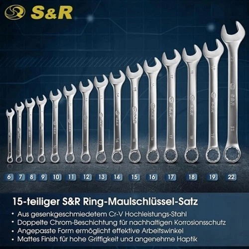 Набір комбінованих ключів S&R 6-22 мм 15 шт. (670700015) - зображення 2