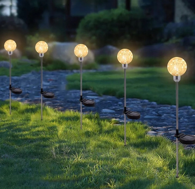 Садовые фонари на солнечных батареях врезные 20LED шаров 2шт для террас заднего двора - изображение 7