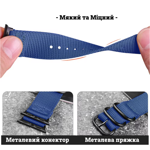 Нейлоновый ремешок Fruct Military Band для Apple Watch 38/40/41/42 mm (17-22 см) Navy - изображение 2