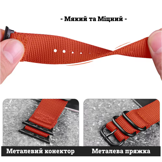 Нейлоновый ремешок Fruct Military Band для Apple Watch 38/40/41/42 mm (17-22 см) Orange - изображение 2