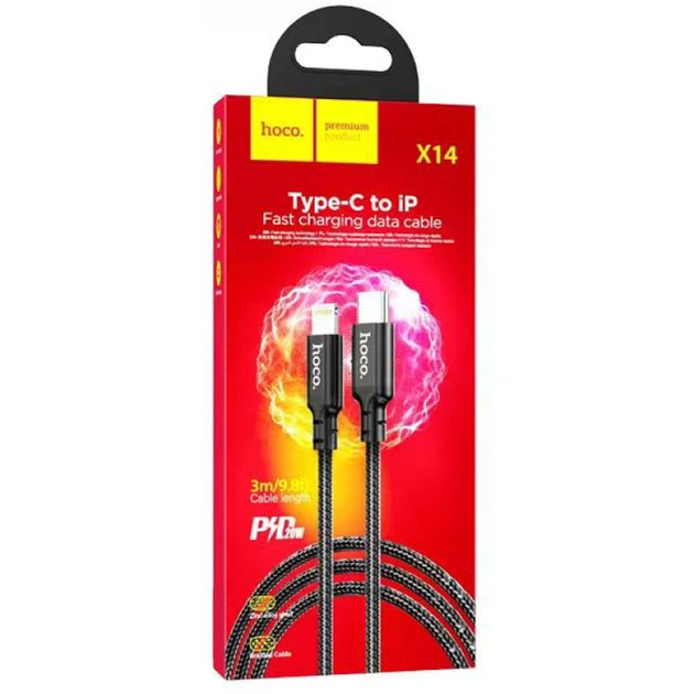 Дата кабель Hoco X14 Double Speed Type-C to Lightning Cable (1m) Black - зображення 5