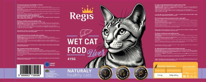 Упаковка влажного корма для кошек Regis с печенью 415 г х 24 шт (5999862739096-24) - Фото 3 Упаковка влажного корма для кошек Regis с печенью 415 г х 24 шт (5999862739096-24) - изображение 3
