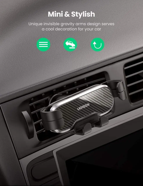 Авто держатель UGREEN LP228 Gravity Phone Holder for Car (80539) черный - изображение 5