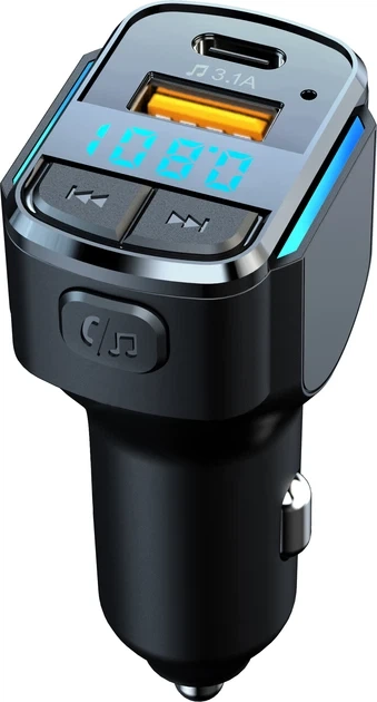 Автомобильный FM-трансмиттер Inspire C34 MP3 с LED подсветкой 25W 12-24V Черный - изображение 2