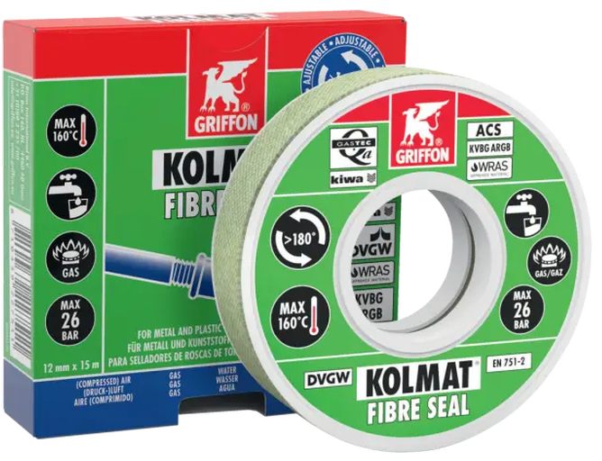 Фум-лента уплотнительная 12мм х15м Kolmat Fibre Seal Griffon - Фото 1 Фум-лента уплотнительная 12мм х15м Kolmat Fibre Seal Griffon - изображение 1