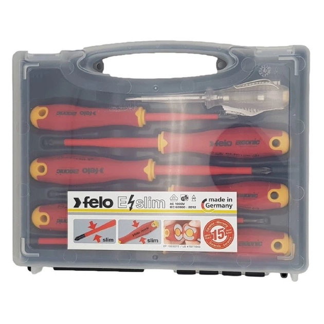 Набор отверток Felo ERGONIC E-SLIM 1000V 3,0/4,0х100/5,5х125/PH1x80/PH2x100/PZ2x100/VDE 0680/6 + пластиковый кейс CrMoV сталь 7 шт 41380736 (14742) - Фото 2 Набор отверток Felo ERGONIC E-SLIM 1000V 3,0/4,0х100/5,5х125/PH1x80/PH2x100/PZ2x100/VDE 0680/6 + пластиковый кейс CrMoV сталь 7 шт 41380736 (14742) - изображение 2