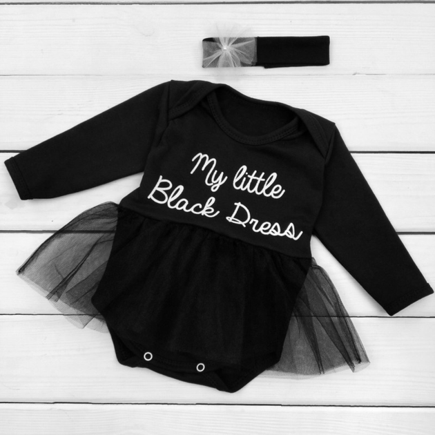 Боді сукня для дівчинки з пов'язкою My black dress 86 см Чорний - Фото 1 Боді сукня для дівчинки з пов'язкою My black dress 86 см Чорний - зображення 1