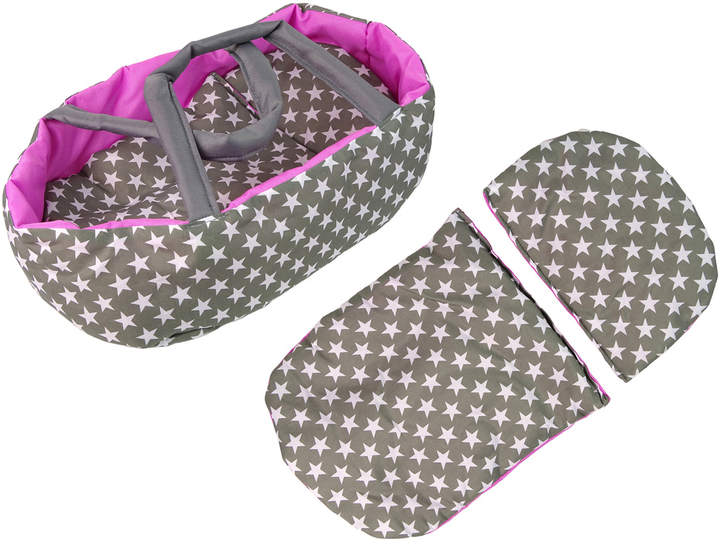 Wózek dla lalek LEAN Toys 2 w 1 Gondola Torba w gwiazdki Szaro-różowy (5905515354332) - obraz 8
